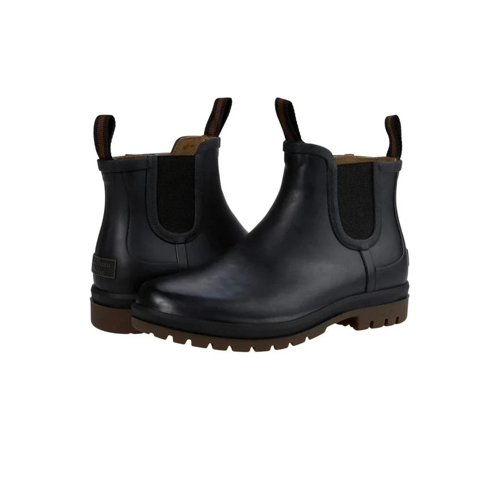 L.L.Bean Rugged Wellie Chelsea Waterproof Rain Boots Size 8 Black Rubber Slip On